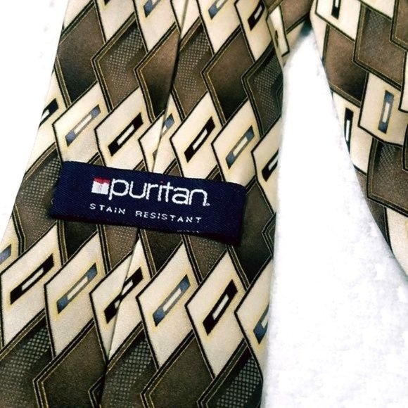 Mens Puritan Brown Beige Silk Necktie - Picture 2 of 3